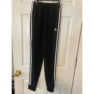 Adidas Boys Black White 3 Stripe Track Pants Joggers Size Large 14/16